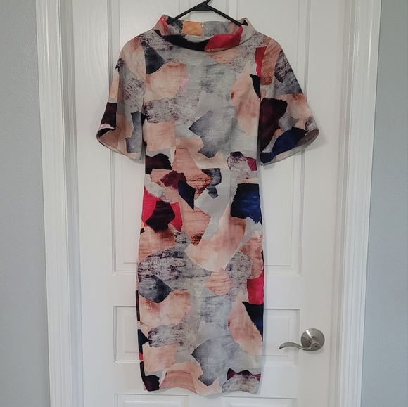 Alton Gray colorful Formal Dress w/ Funnel Neck - Picture 1 of 2